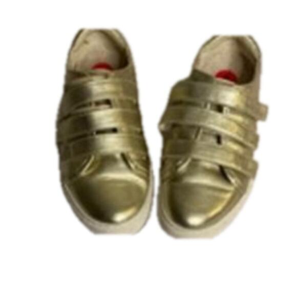 Metallic Gold Leather Velcro Sneakers Kenneth Cole New York Size 6 - Picture 7 of 9